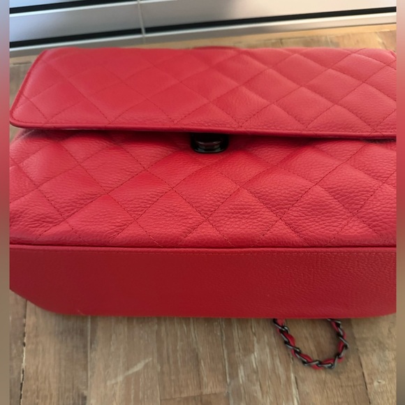 Red caviar leather designer quilted maxi flap bag by Virsa bag - Picture 7 of 13